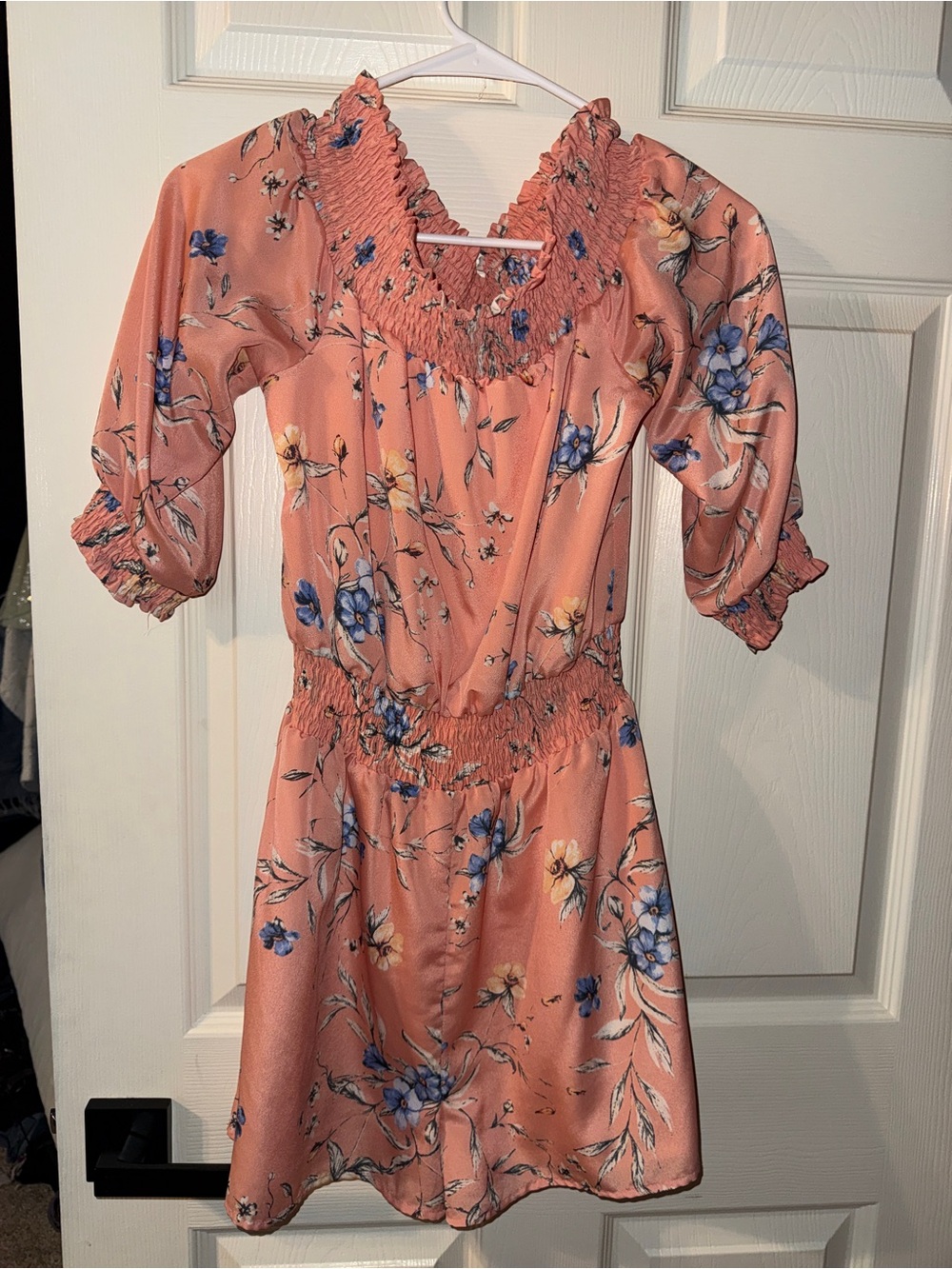 Women’s Peach Floral Smocked Waist Romper